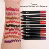 9 Colors Waterproof Lip Liner With Sharpener