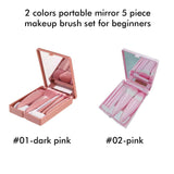 2 Colors Portable Mirror 5 Piece Makeup Brush Set For Beginners