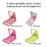 2 Colors Portable Mirror 5 Piece Makeup Brush Set For Beginners