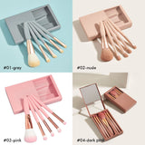 4-Color Travel Portable Makeup Brush Set With Mirror