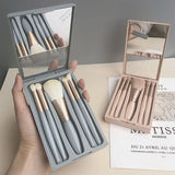 4-Color Travel Portable Makeup Brush Set With Mirror