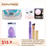 【Free Shipping】4 Best Makeup Tools(Bag+False Eyelashes With Magnetic Liquid Eyeliner+Sponge+Eyeshadow Brush) Sample Set